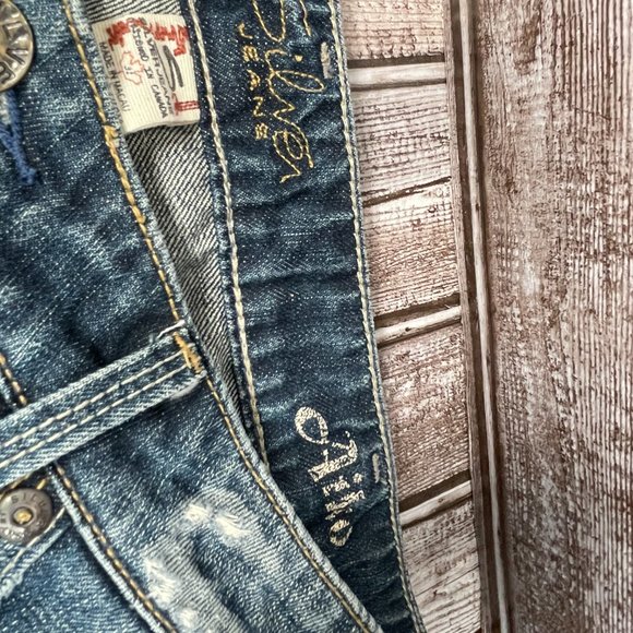 SILVER JEANS AIKO Women's 31 x 33 Flare Medium Blue Denim Jeans Distressed EUC - Picture 7 of 9